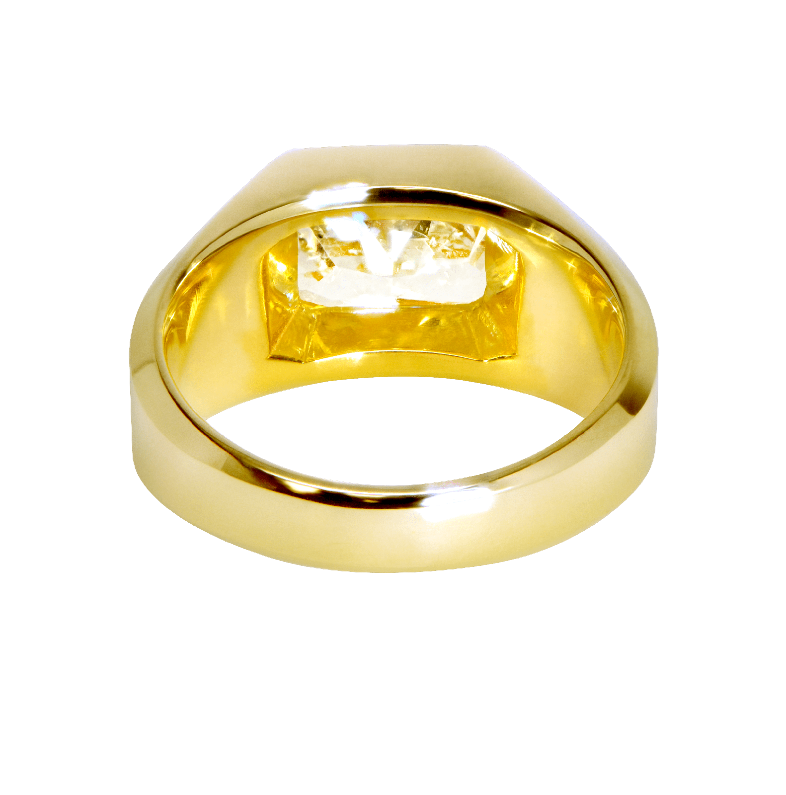 Radiant Shaped Yellow Diamond Bezel Set Mens Ring