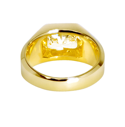 Radiant Shaped Yellow Diamond Bezel Set Mens Ring