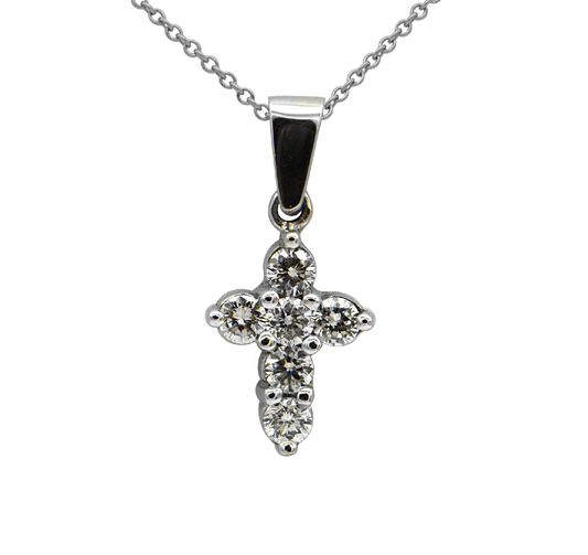 "PEND01319" Petite Diamond and White Gold Cross Pendant