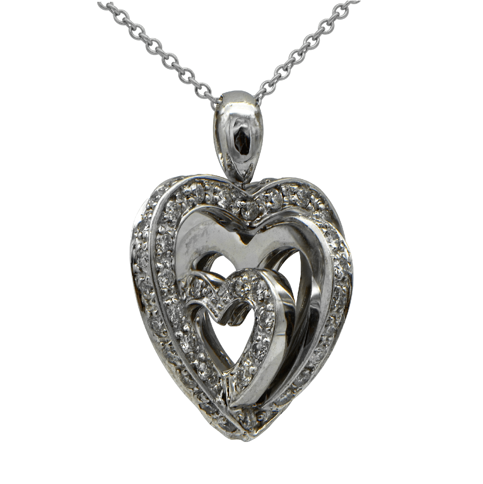 0.86 Carat 3D Heart Shaped Pave Diamond Pendant Necklace