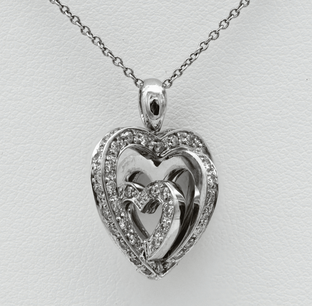 0.86 Carat 3D Heart Shaped Pave Diamond Pendant Necklace