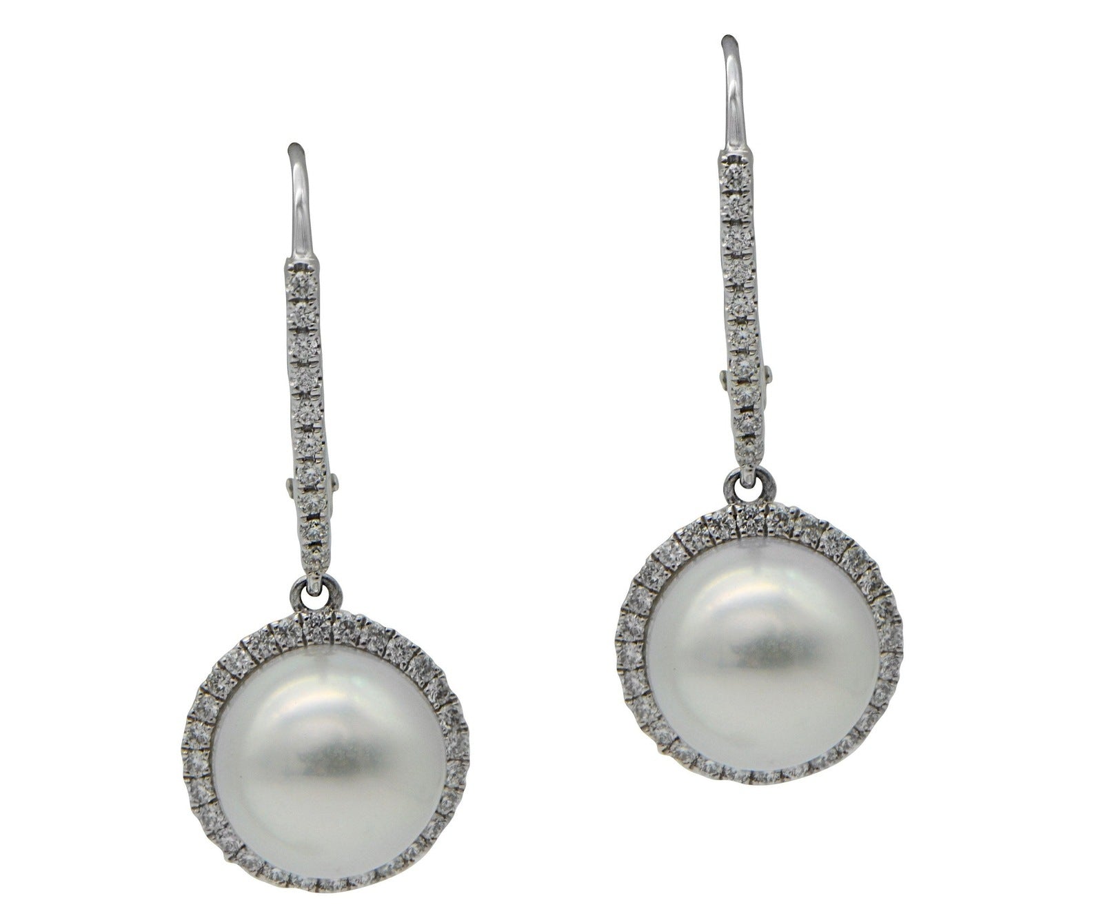 South Sea Pearl Diamond Halo Drop Earrings