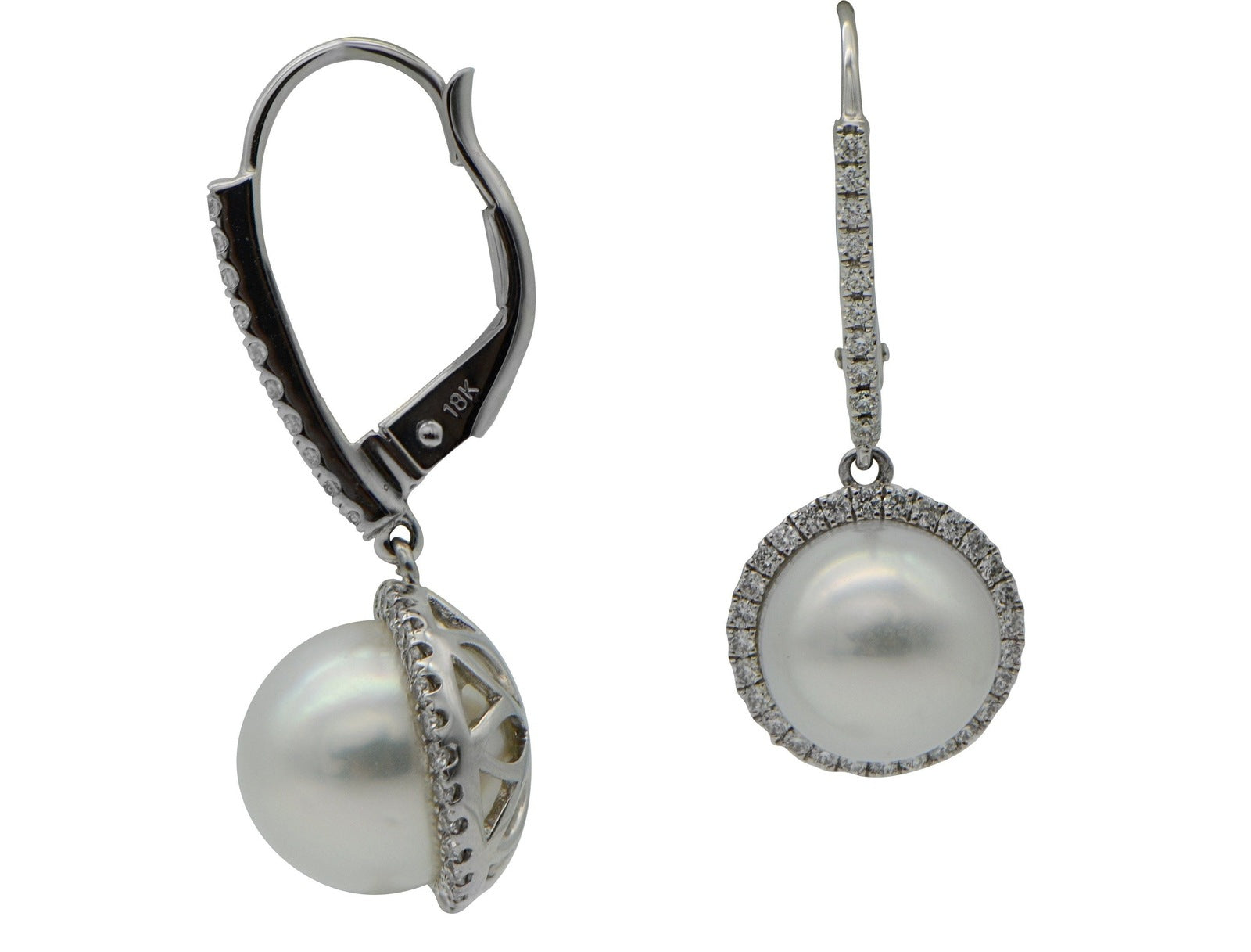 South Sea Pearl Diamond Halo Drop Earrings