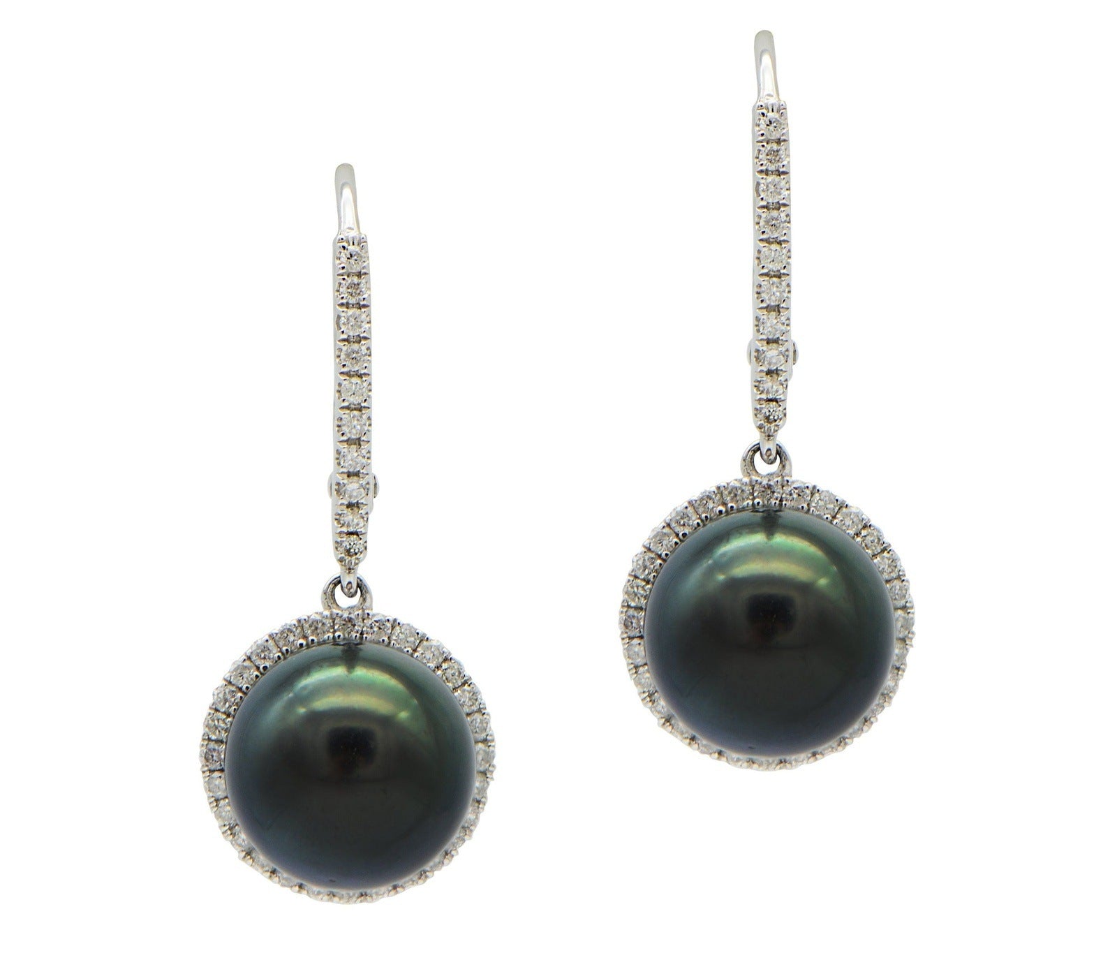 Black Tahitian Pearl Drop With Diamond Halo Earrings