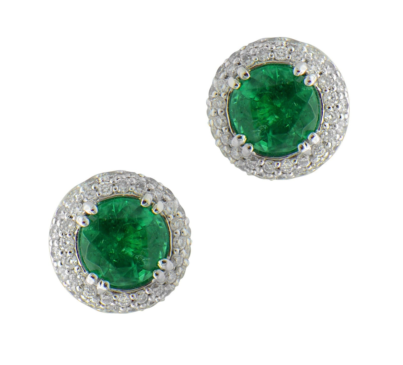 "EARR01057" Round Green Emerald with 3D Pave Halo