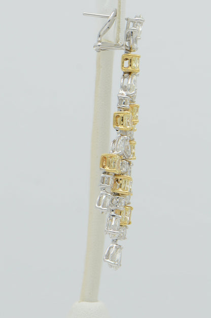 "EARR00893" Fancy Yellow Diamond Chandelier Style Two Tone Earrings 24.20CT