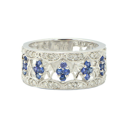 "ETNBD03083" Elaborate Ornate Sapphire and Diamond Wide Band