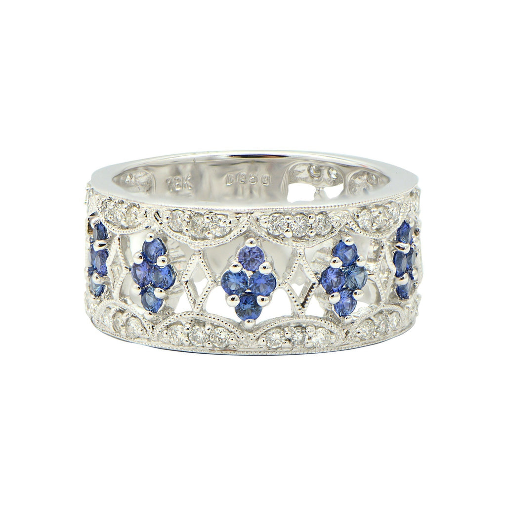 Sapphire and diamond wide band ring Clearance