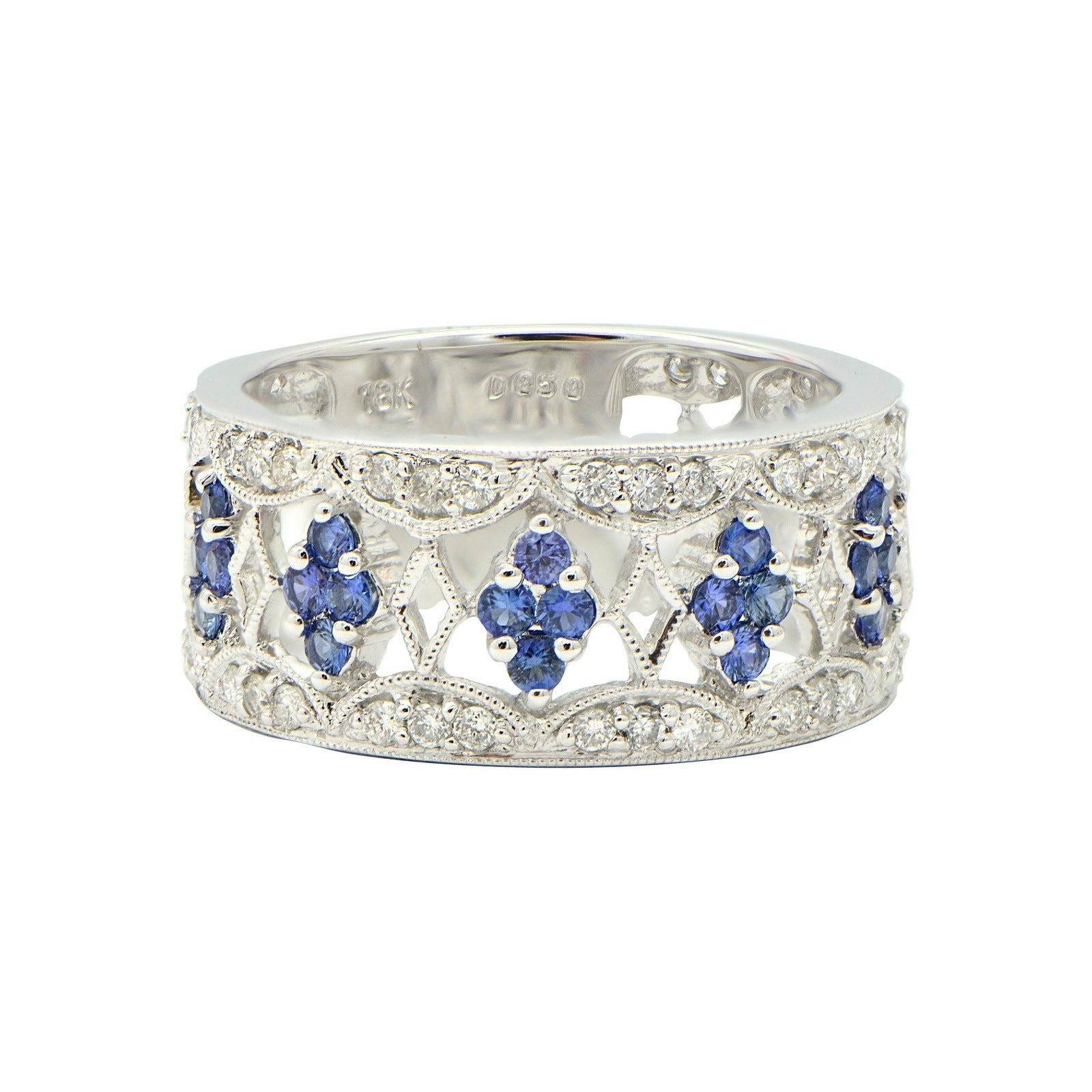 "ETNBD03083" Elaborate Ornate Sapphire and Diamond Wide Band