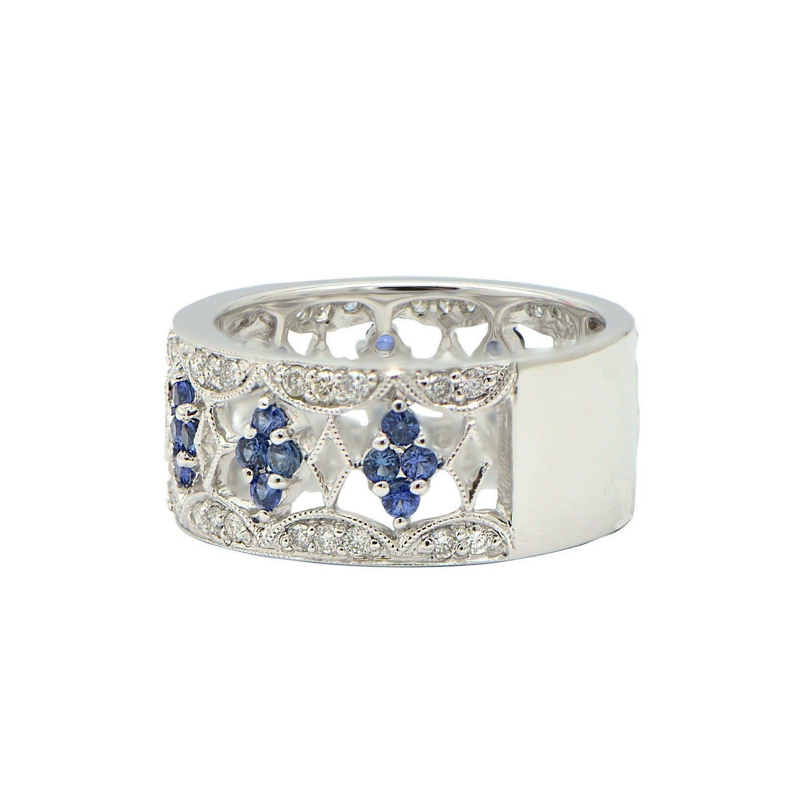 "ETNBD03083" Elaborate Ornate Sapphire and Diamond Wide Band