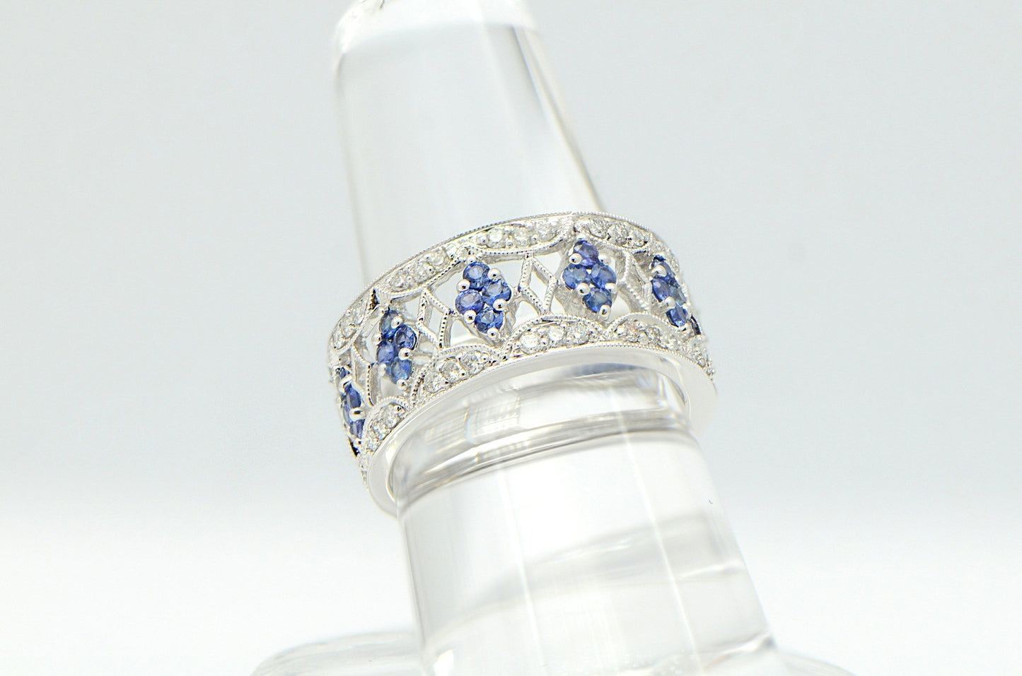 "ETNBD03083" Elaborate Ornate Sapphire and Diamond Wide Band