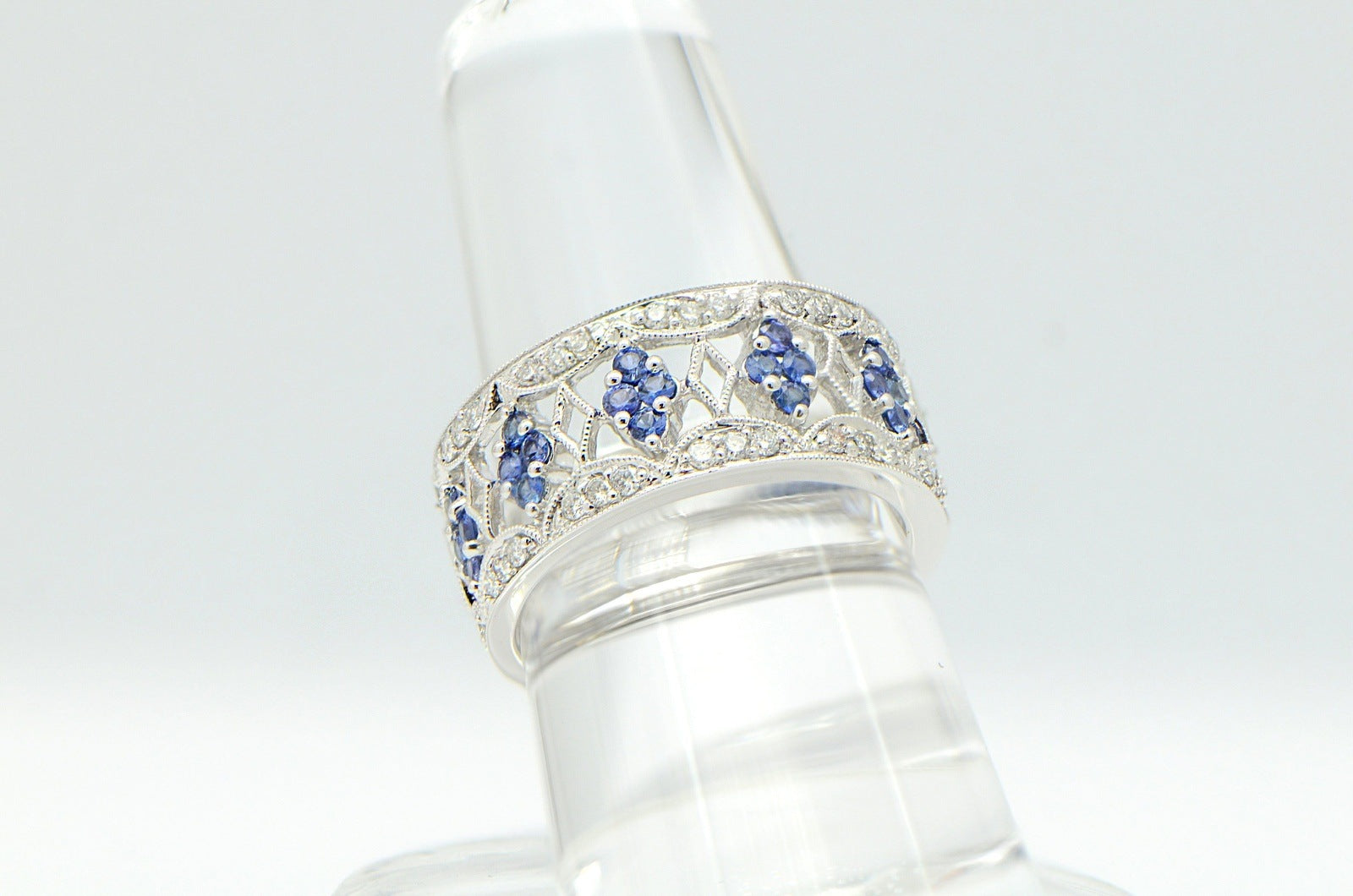 "ETNBD03083" Elaborate Ornate Sapphire and Diamond Wide Band