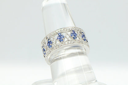 "ETNBD03083" Elaborate Ornate Sapphire and Diamond Wide Band