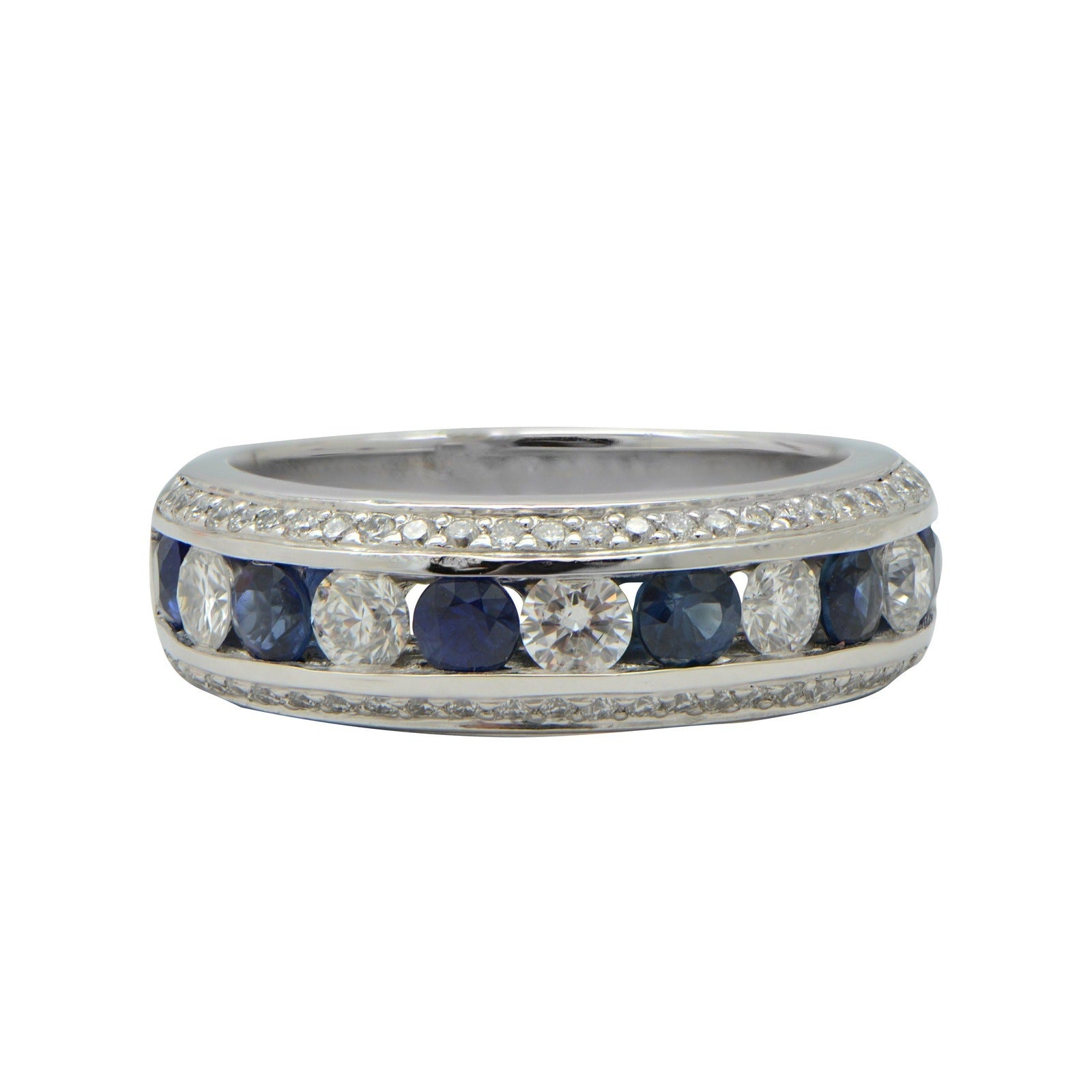 "LADRG01898" Channel Set Sapphire and Diamond Half Band with Diamond Pave