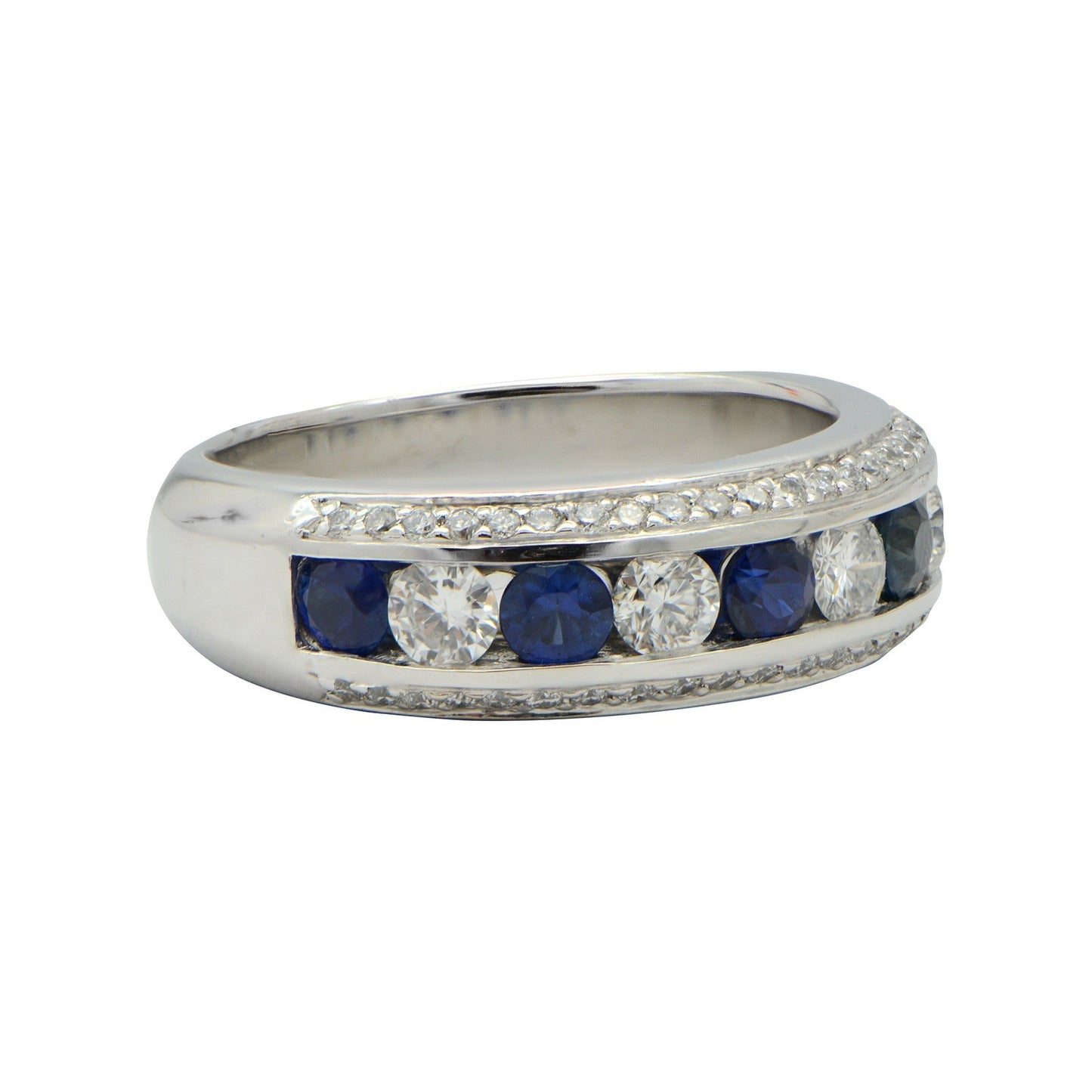 "LADRG01898" Channel Set Sapphire and Diamond Half Band with Diamond Pave