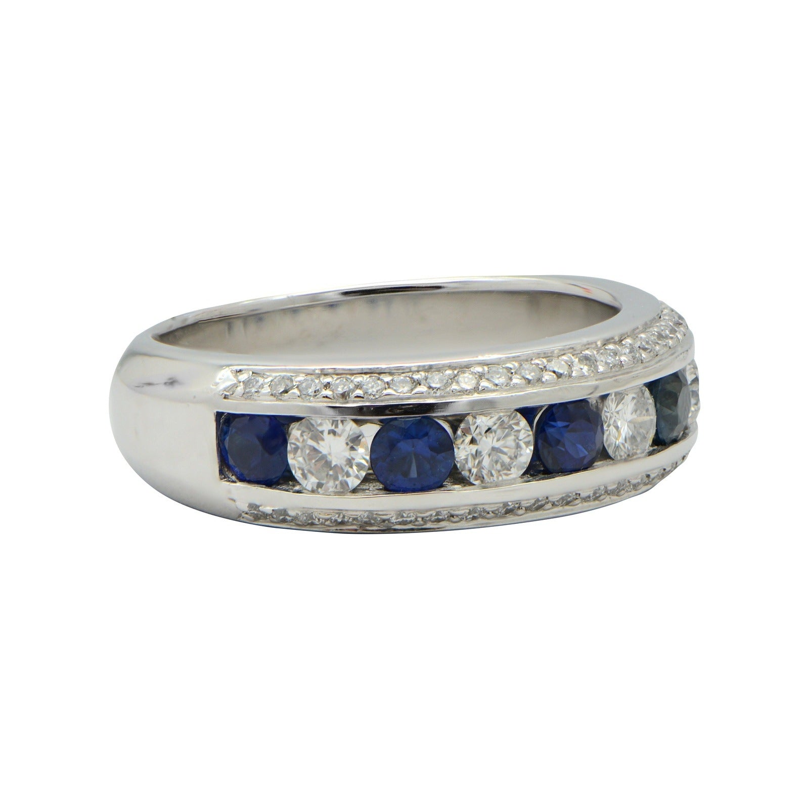 "LADRG01898" Channel Set Sapphire and Diamond Half Band with Diamond Pave