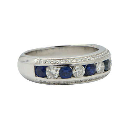 "LADRG01898" Channel Set Sapphire and Diamond Half Band with Diamond Pave