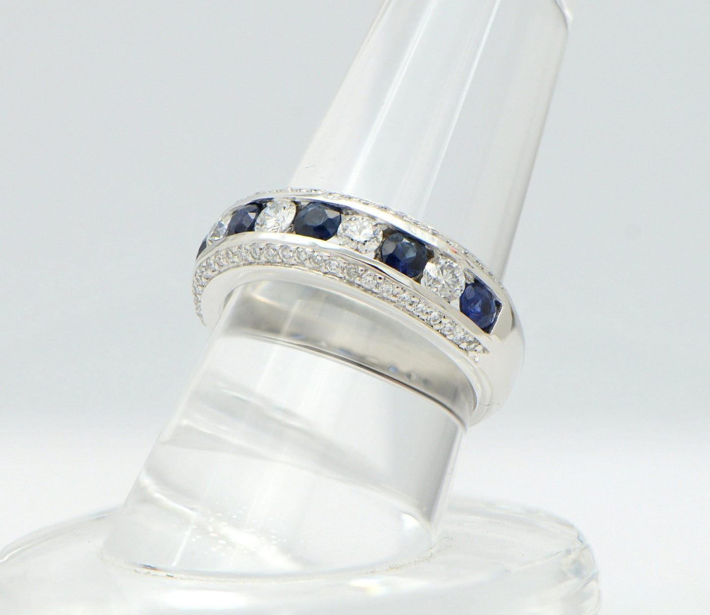 "LADRG01898" Channel Set Sapphire and Diamond Half Band with Diamond Pave