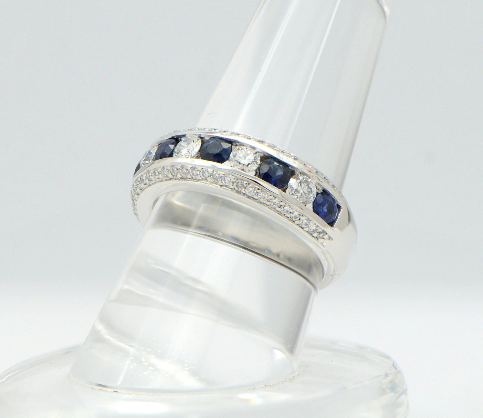 "LADRG01898" Channel Set Sapphire and Diamond Half Band with Diamond Pave