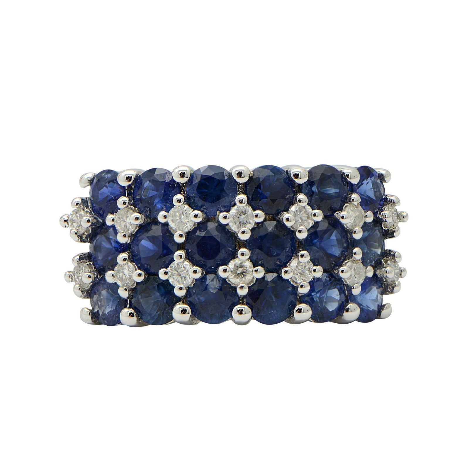 "LADRG01824" Three Row Sapphire and Diamond Shared Prong Ring