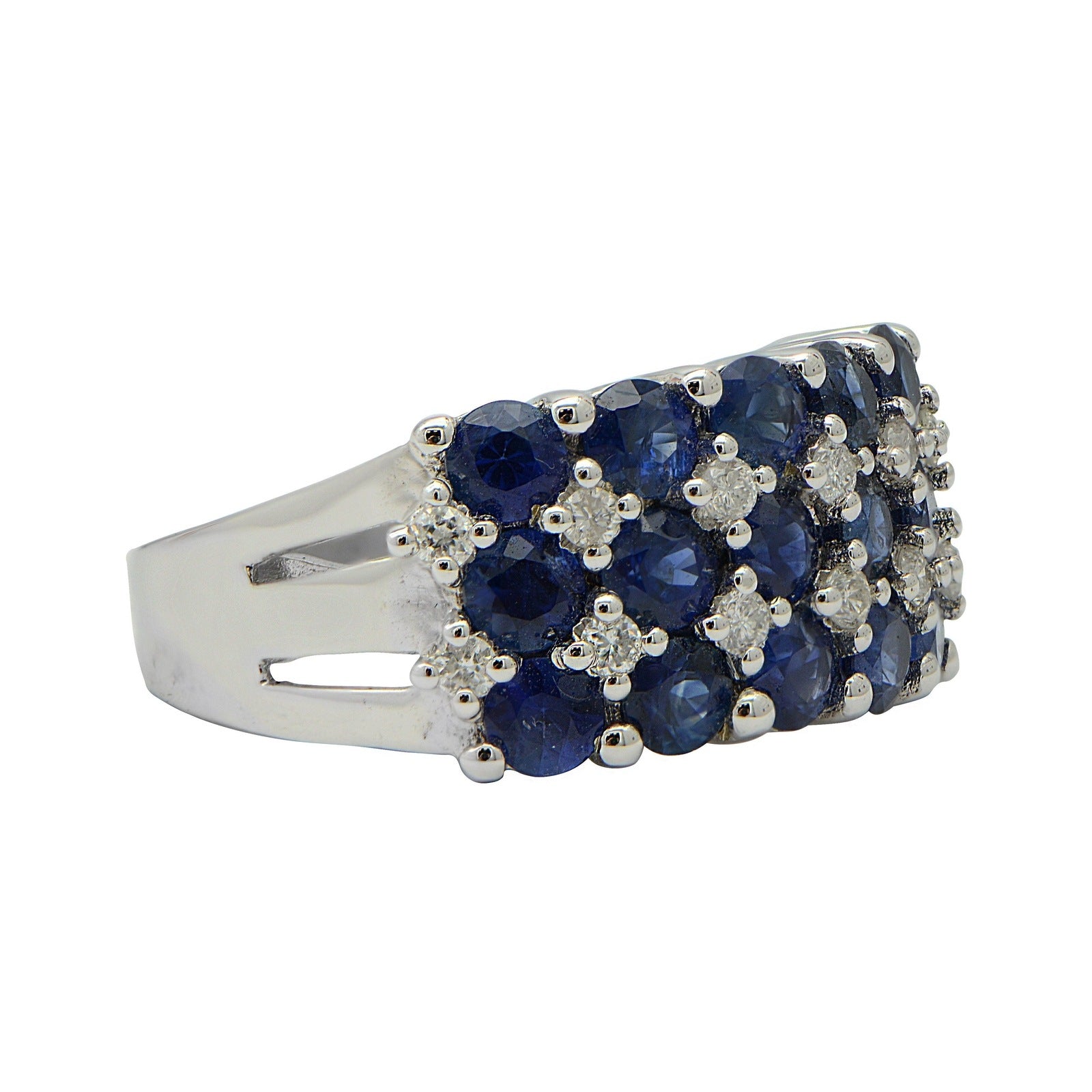 "LADRG01824" Three Row Sapphire and Diamond Shared Prong Ring