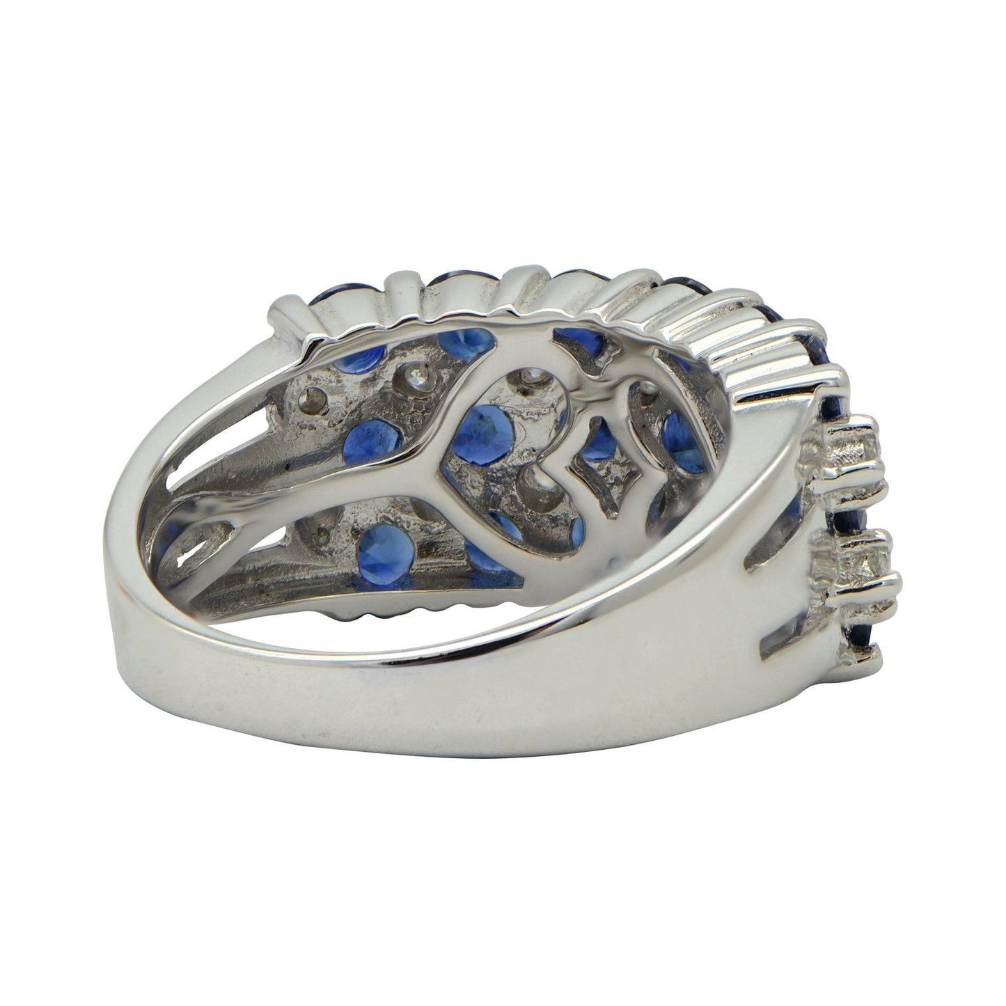 "LADRG01824" Three Row Sapphire and Diamond Shared Prong Ring
