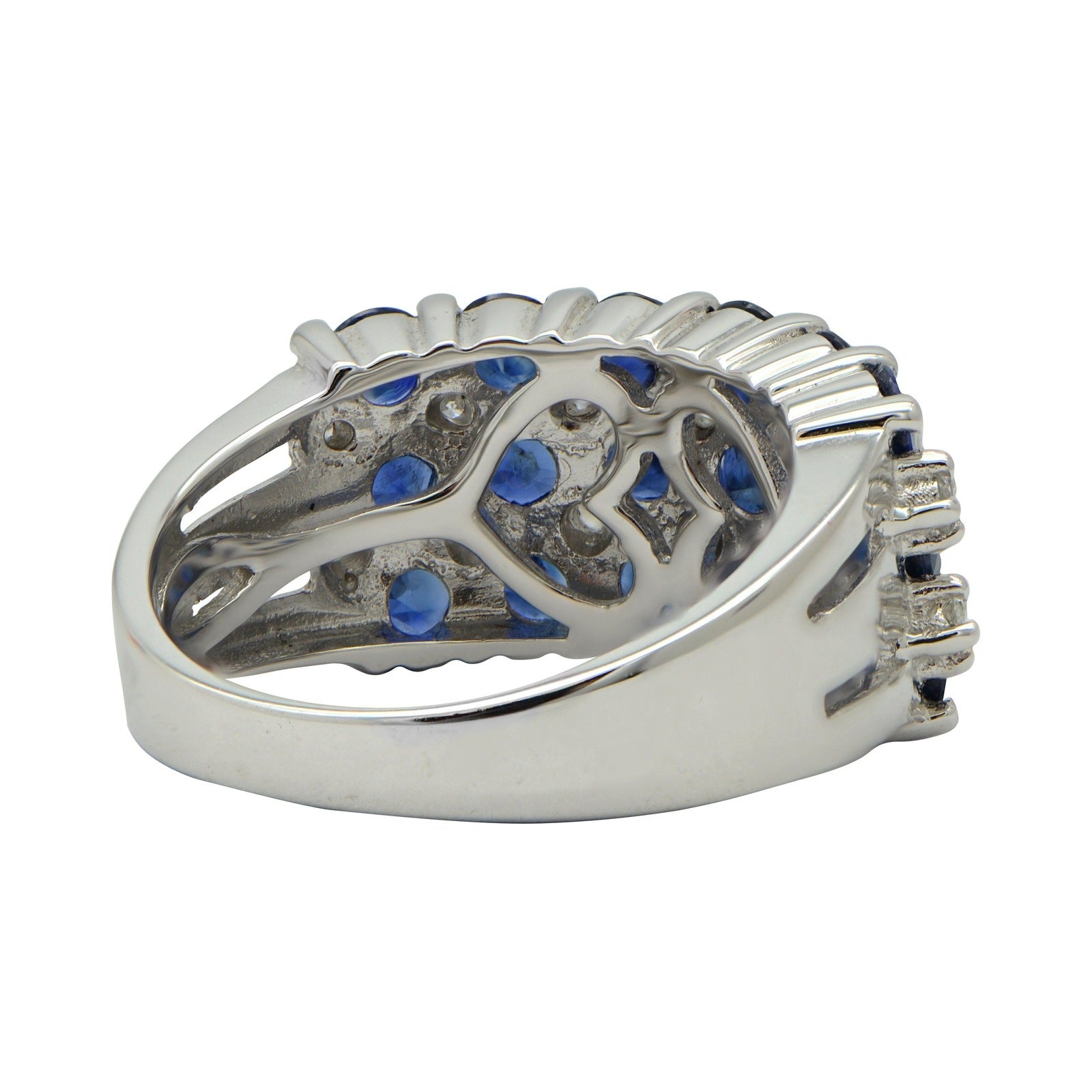 "LADRG01824" Three Row Sapphire and Diamond Shared Prong Ring