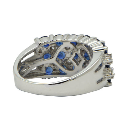 "LADRG01824" Three Row Sapphire and Diamond Shared Prong Ring