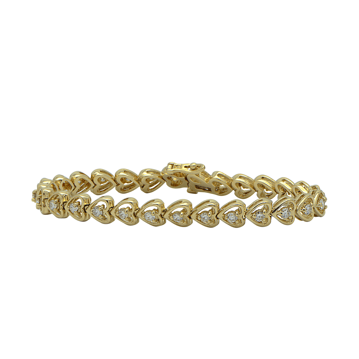 "BRAC01043" Round Diamonds Prong Set in Heart Shape Tennis Bracelet