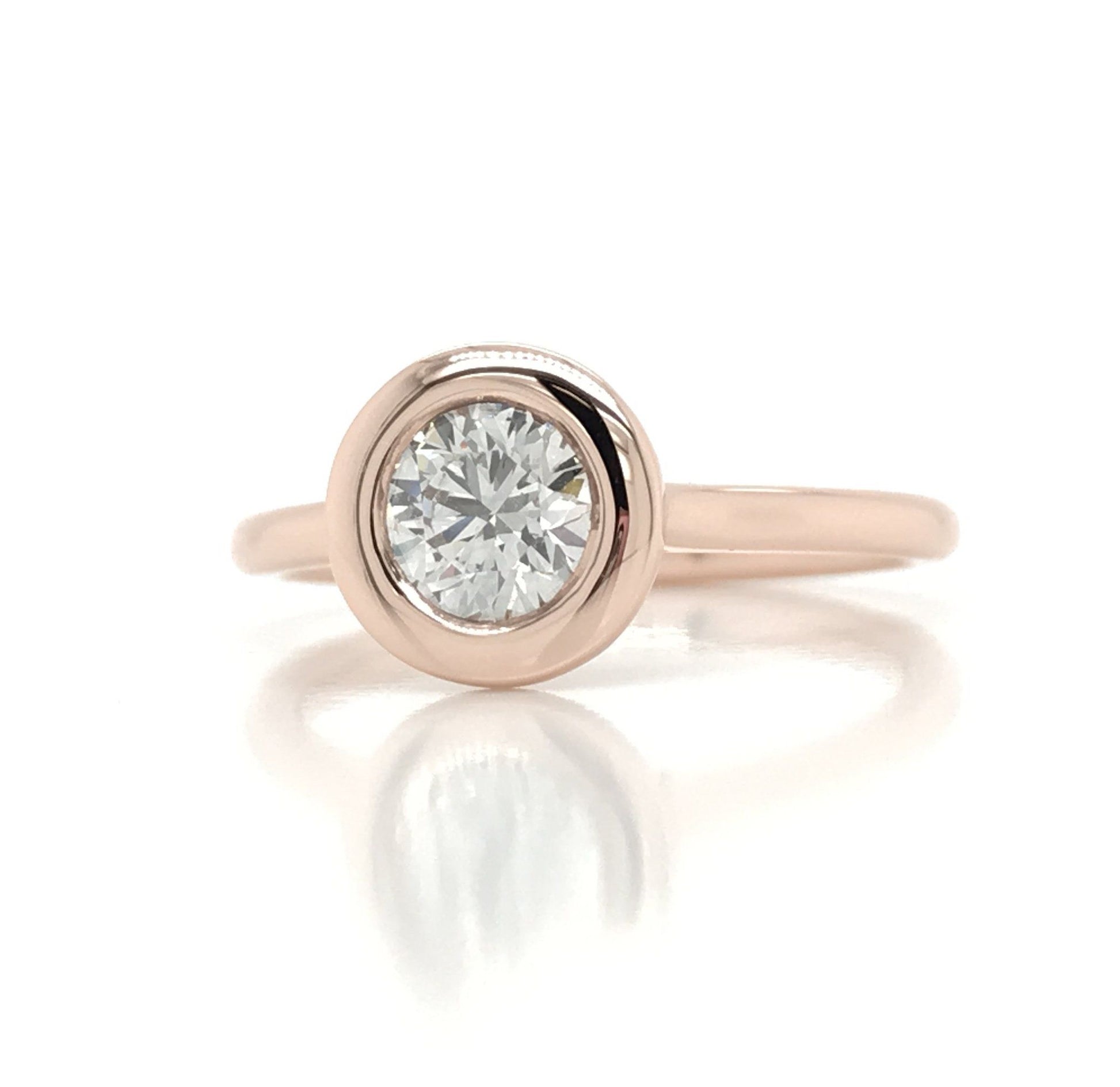 "ENGR03350" 0.75 Carat GIA Certified Round Brilliant Diamond Bezel Set Engagement Ring