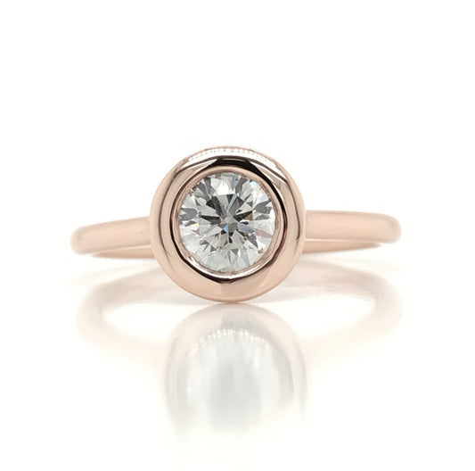 "ENGR03350" 0.75 Carat GIA Certified Round Brilliant Diamond Bezel Set Engagement Ring