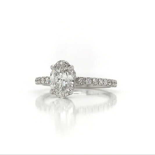 "ENGR03101" Oval Diamond Hidden Halo Micropavé Band Engagement Ring