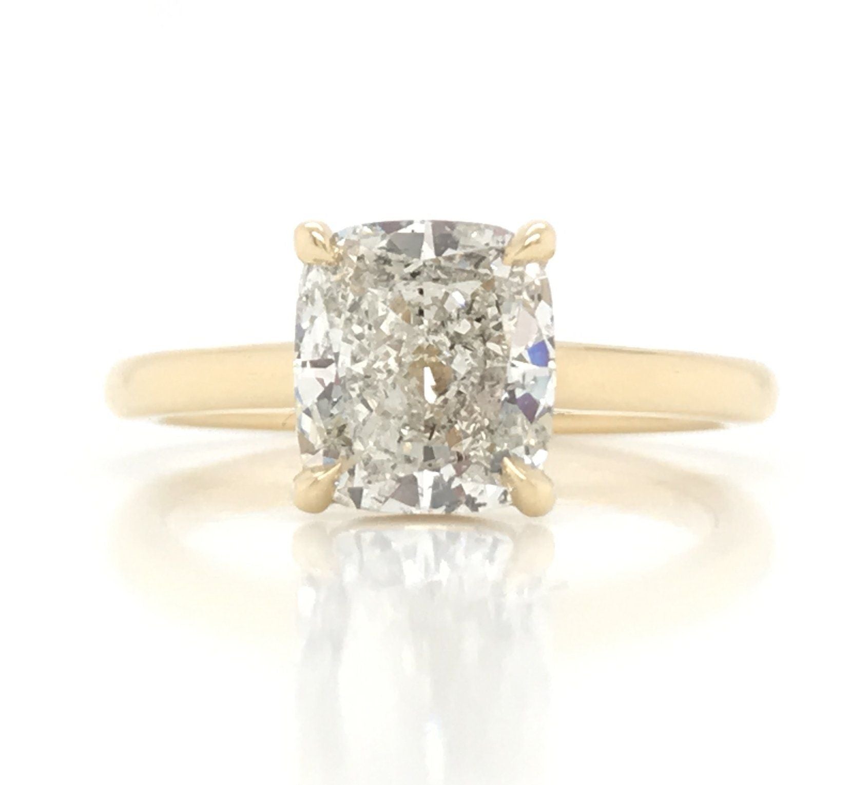 "Engr03349" Thin Band Simple Solitare Engagement Ring with 2.03CT Cushion Shaped Diamond