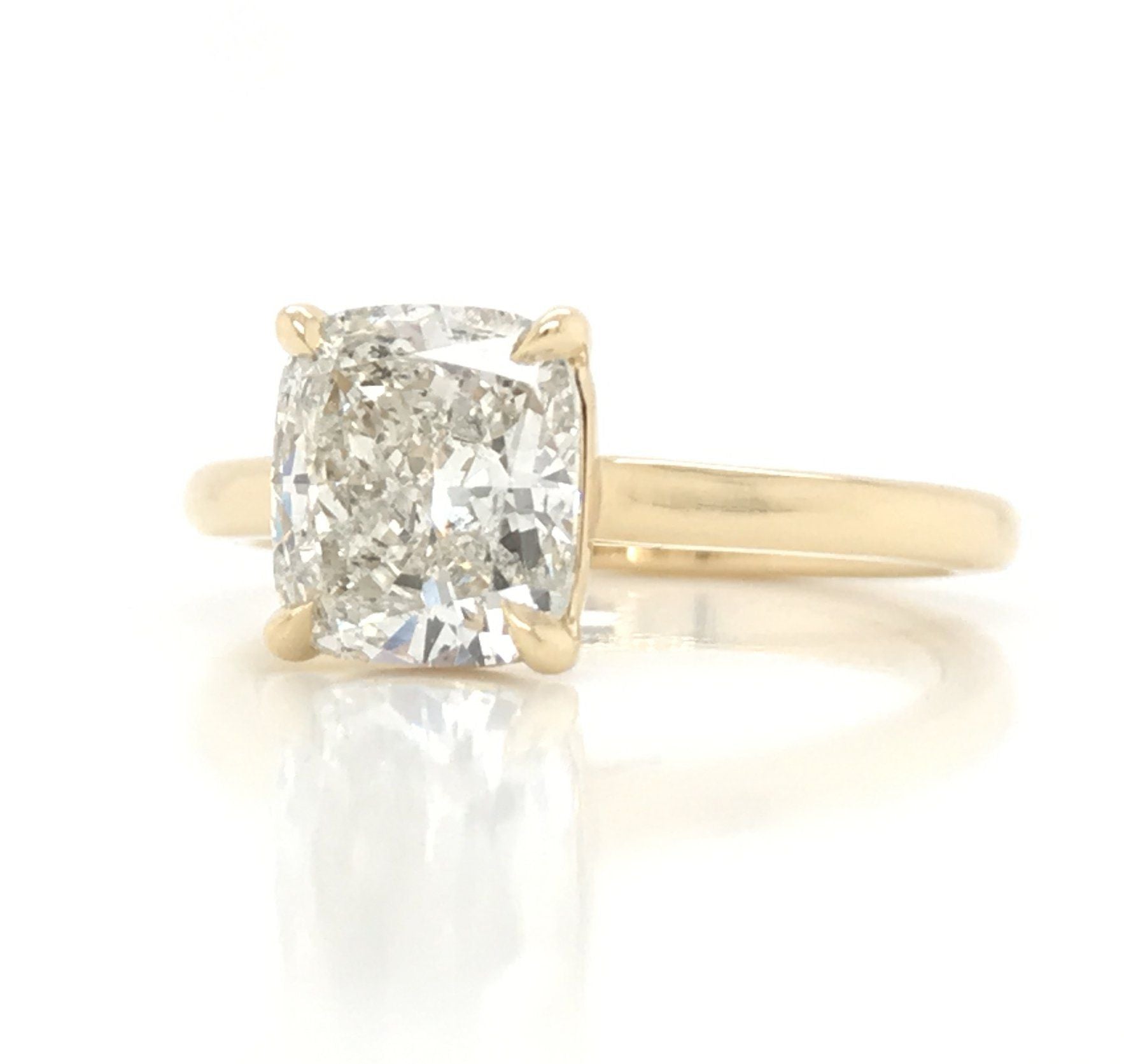 "Engr03349" Thin Band Simple Solitare Engagement Ring with 2.03CT Cushion Shaped Diamond