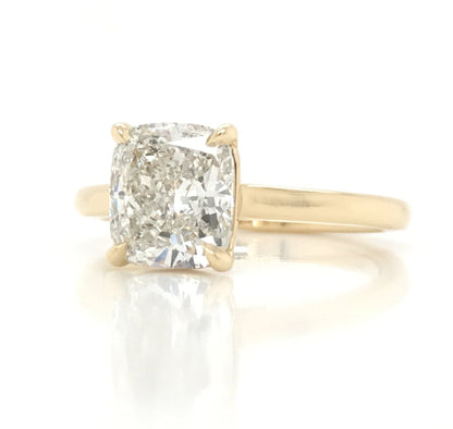 "Engr03349" Thin Band Simple Solitare Engagement Ring with 2.03CT Cushion Shaped Diamond
