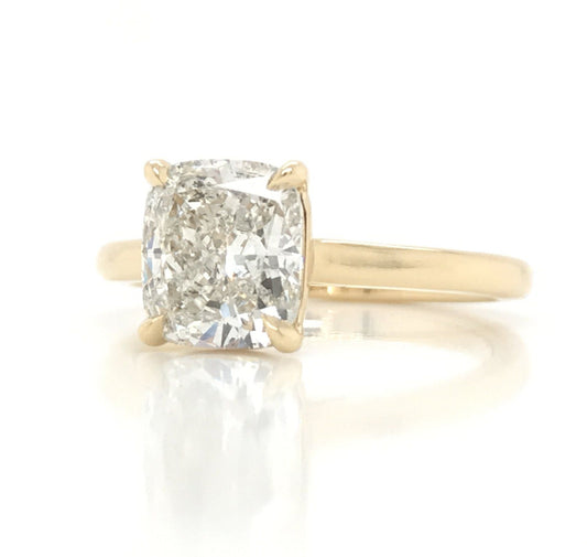 "Engr03349" Thin Band Simple Solitare Engagement Ring with 2.03CT Cushion Shaped Diamond
