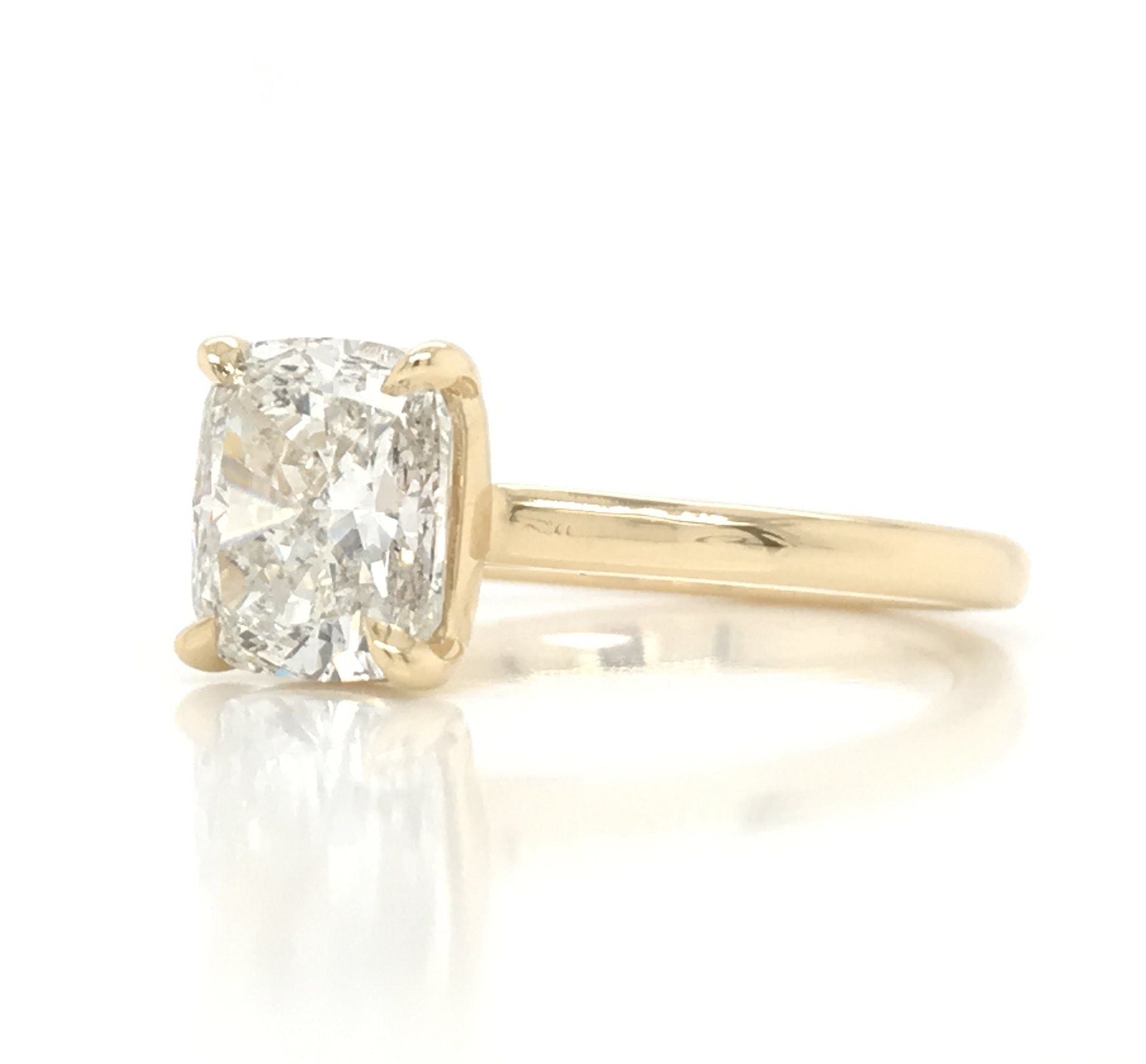 "Engr03349" Thin Band Simple Solitare Engagement Ring with 2.03CT Cushion Shaped Diamond