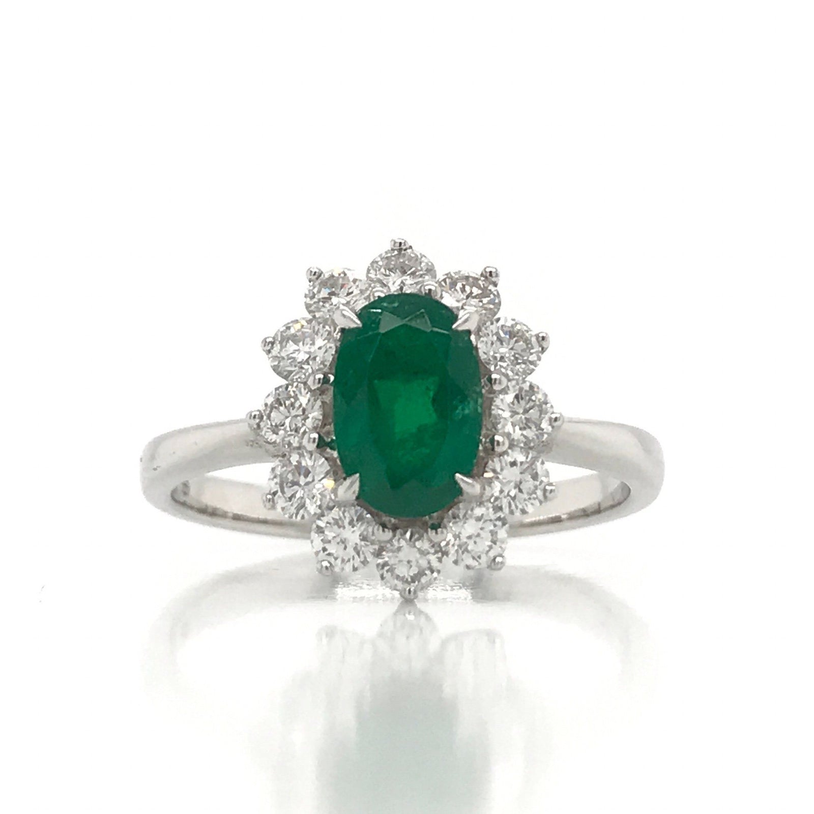 "LADRG01419 " Oval Green Emerald Diamond Ring