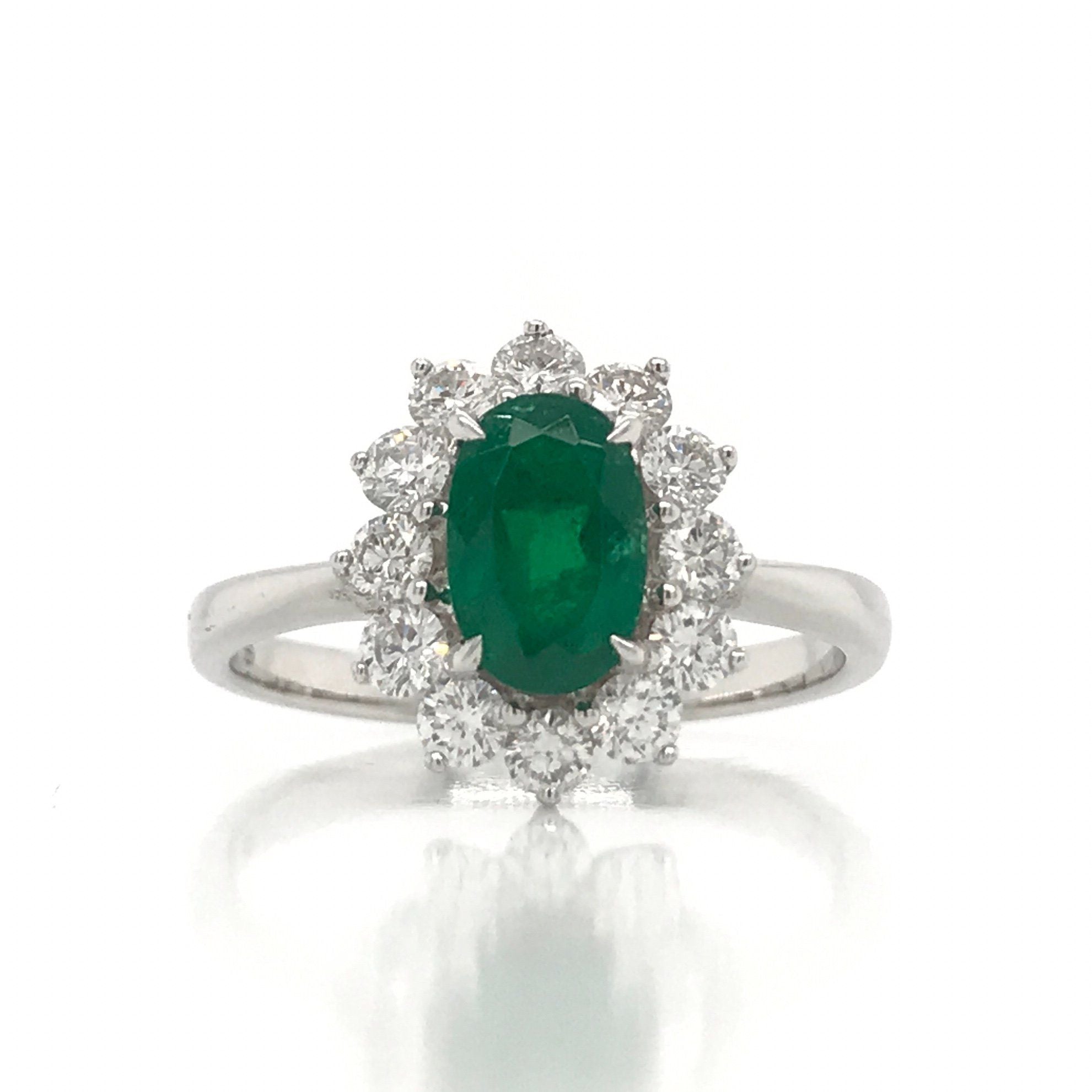 "LADRG01419 " Oval Green Emerald Diamond Ring