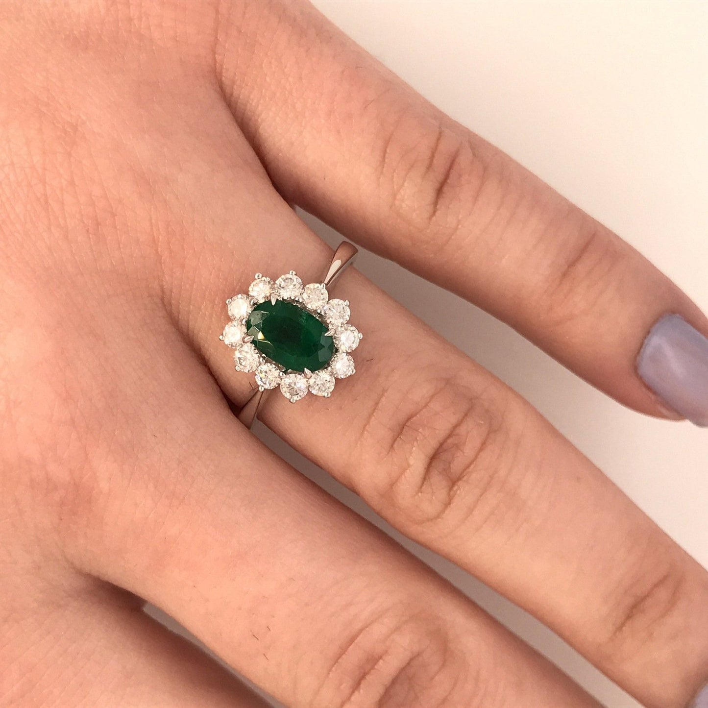 "LADRG01419 " Oval Green Emerald Diamond Ring
