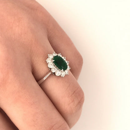 "LADRG01419 " Oval Green Emerald Diamond Ring