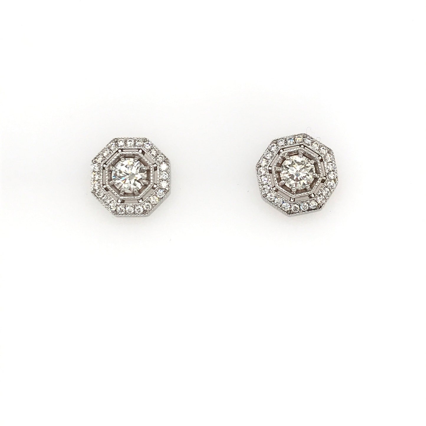 "EARR01516" Vintage Style Octagon Halo Round Diamond Studs