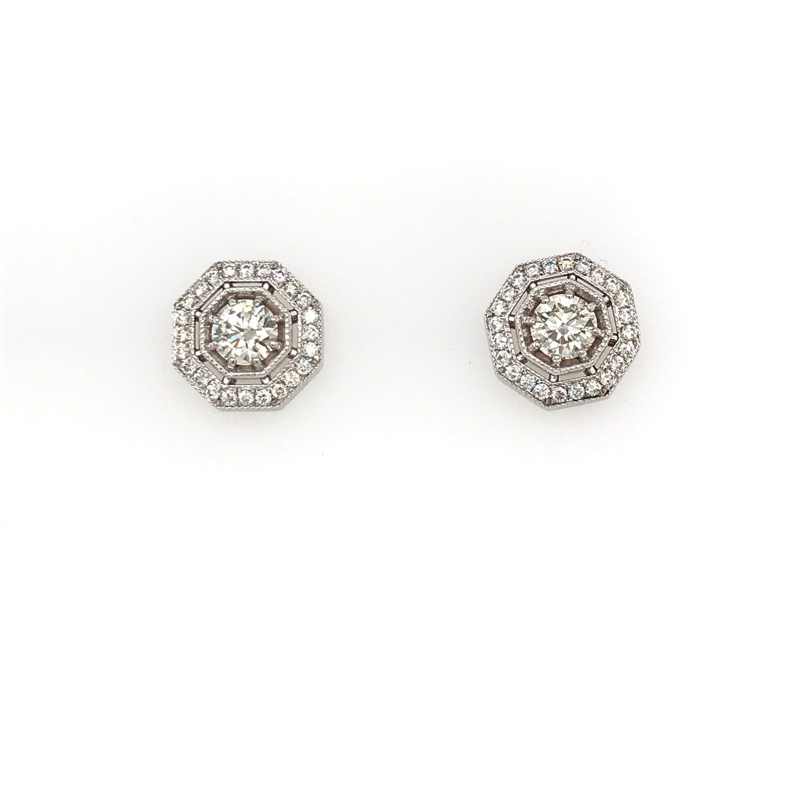 "EARR01516" Vintage Style Octagon Halo Round Diamond Studs