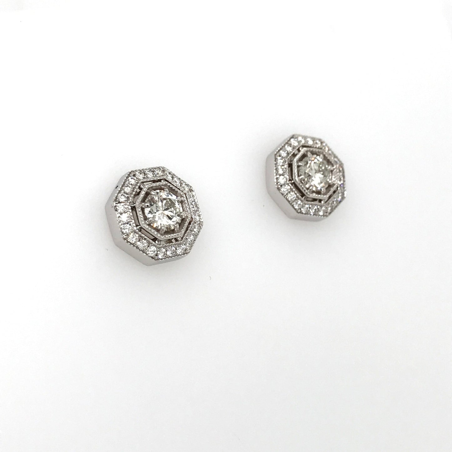 "EARR01516" Vintage Style Octagon Halo Round Diamond Studs