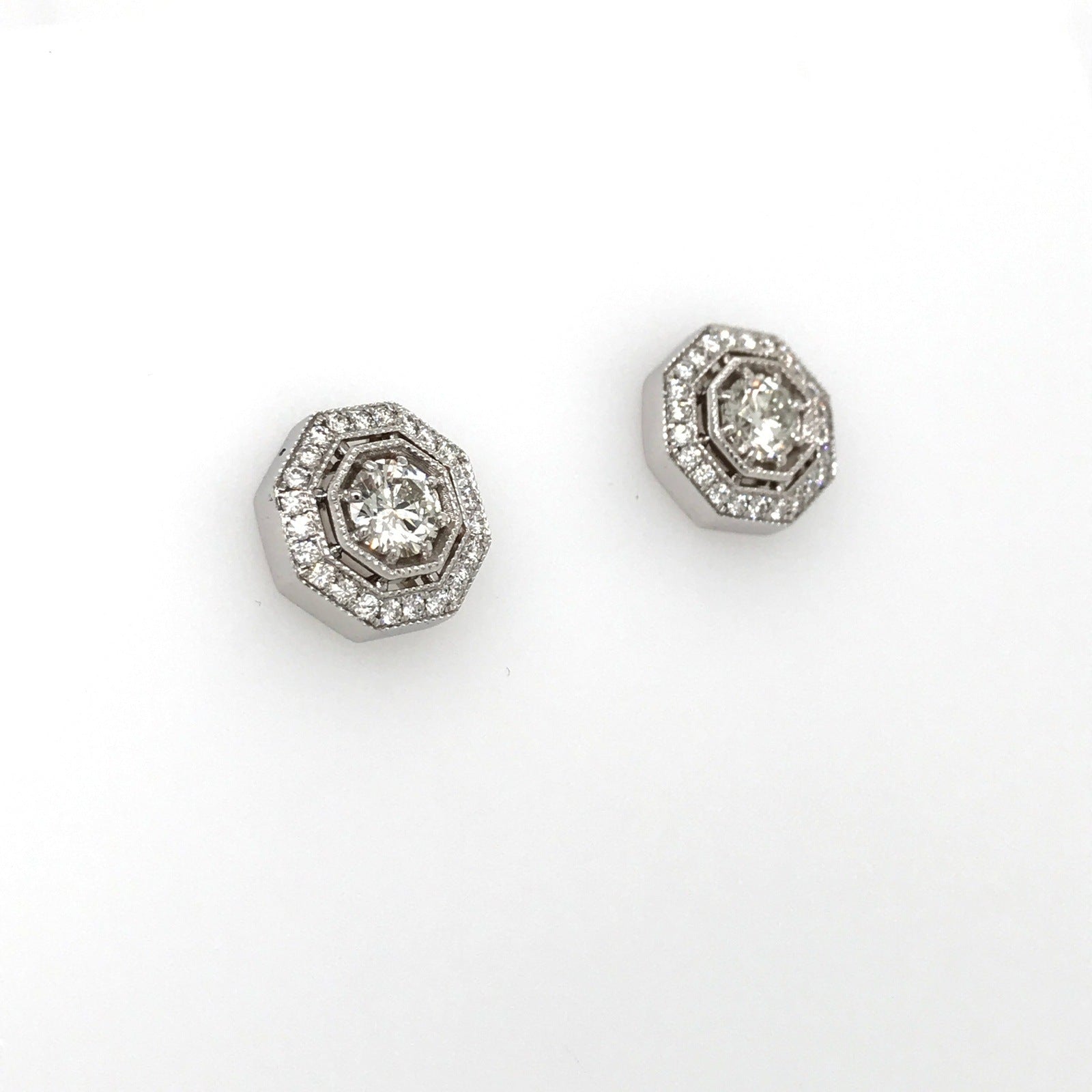 "EARR01516" Vintage Style Octagon Halo Round Diamond Studs