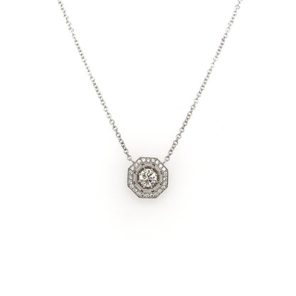 "PEND01771" Vintage Style Octagon Halo Round Diamond Pendant