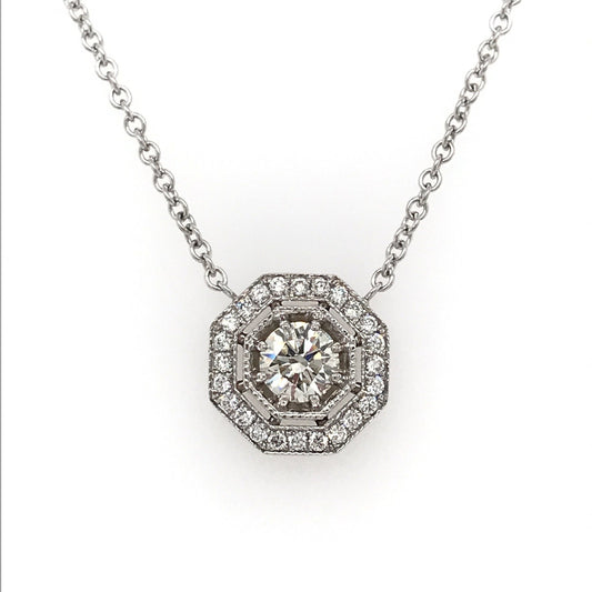 "PEND01771" Vintage Style Octagon Halo Round Diamond Pendant