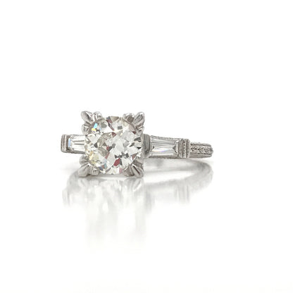 "ENGR01660" Ornate Antique Style Round Diamond Engagement Ring with Side Stones and Milgrain