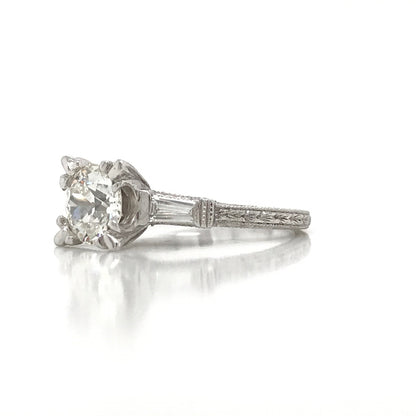 "ENGR01660" Ornate Antique Style Round Diamond Engagement Ring with Side Stones and Milgrain