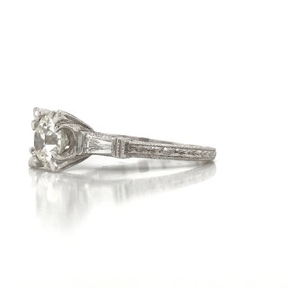 "ENGR01660" Ornate Antique Style Round Diamond Engagement Ring with Side Stones and Milgrain